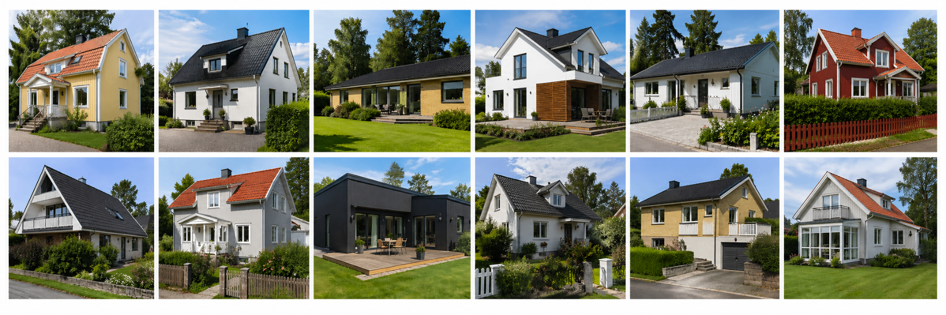 Olika typer av villor och småhus där klimatdeklaration krävs